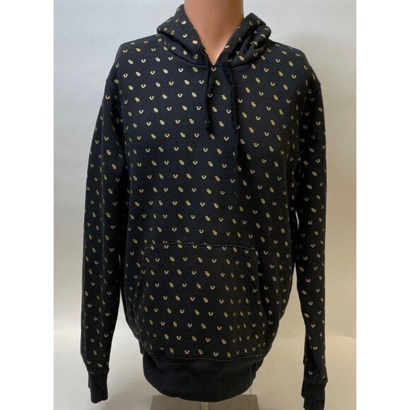 Mens True Reliion Black Gold Monogram Pullover Sweatshirt Large EUC Hoodie 7183 - Picture 2 of 13